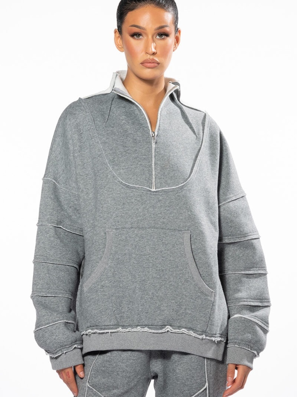 AKIRA Women's Gray Quarter-Zip Pullover Hoodie